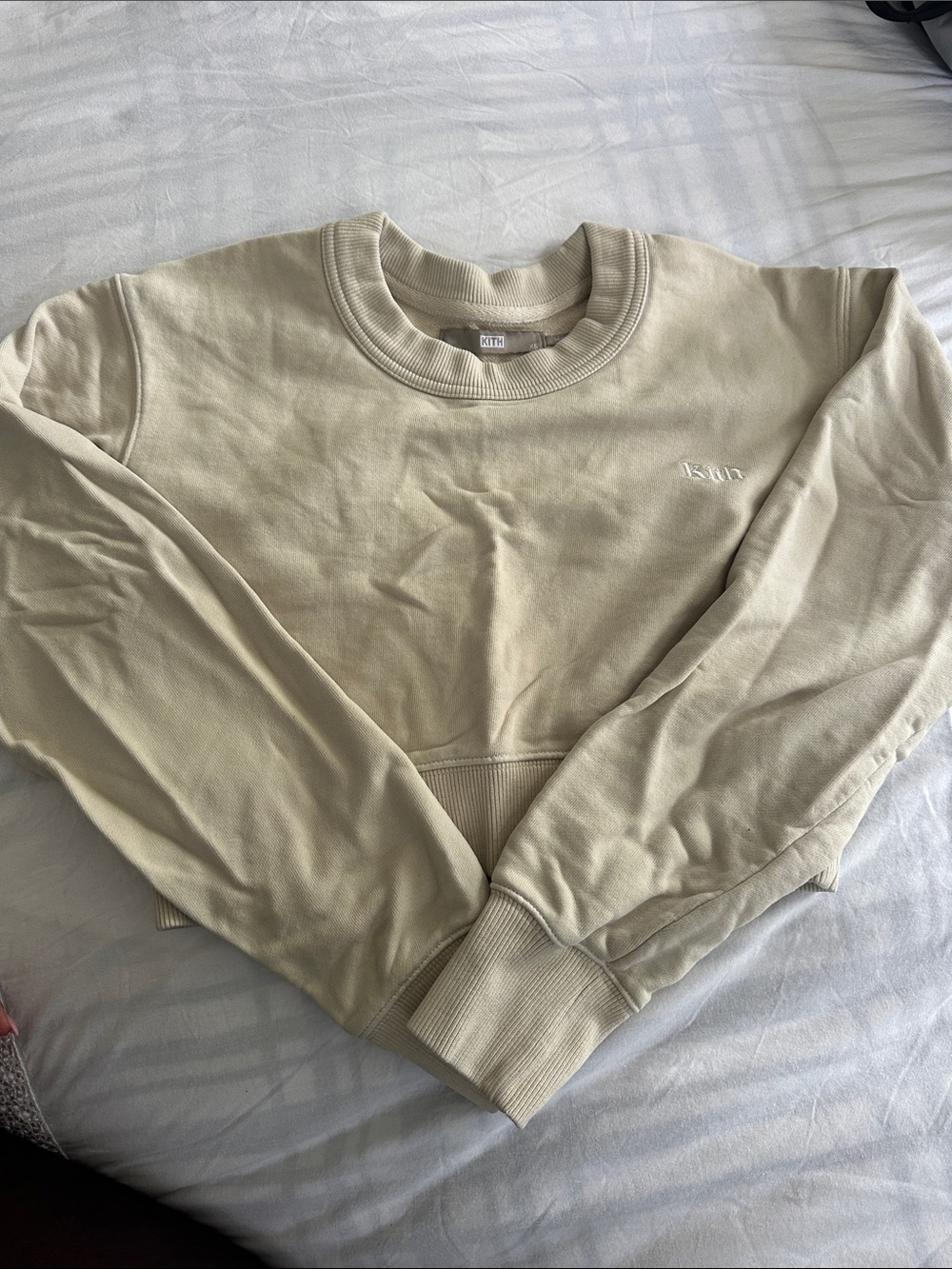 Kith Cropped Crewneck Sweatshirt — Light Beige
